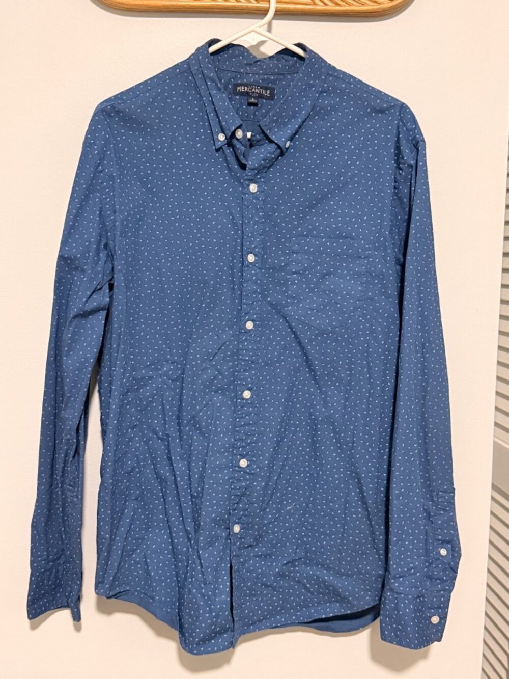 J.Crew Mercantile Blue Tiny-Number Print Flex Shirt L